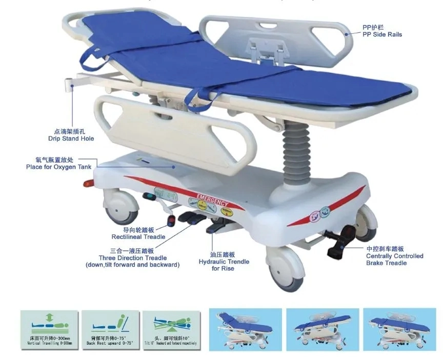 Luxurious Hydraulic Hospital Transfer Stretcher Cart Patient Transport Trolley Price